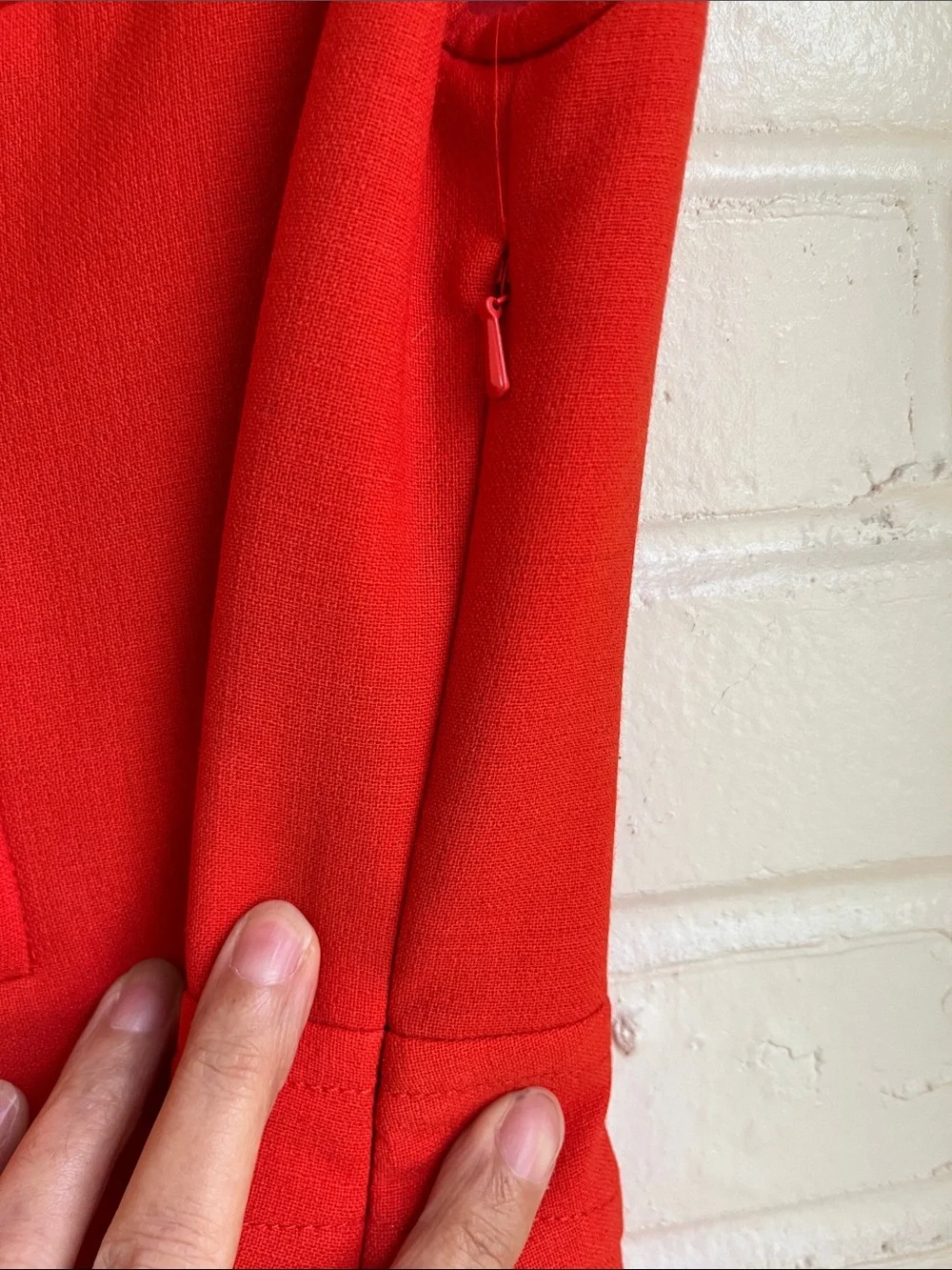 Tory Burch Bright Orange Sleeveless Zip-Front Midi Dress with pockets.